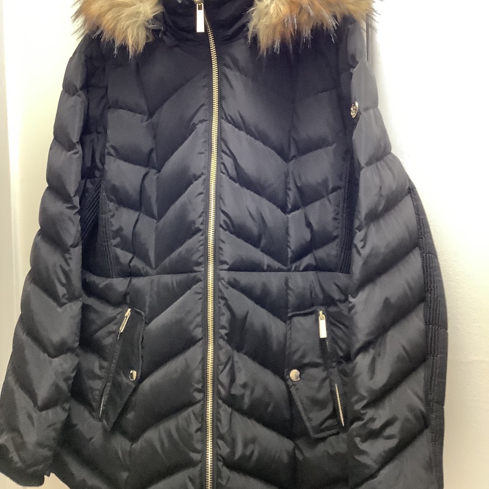 Plus size Winter down + feathers puffer coat jacket fur trim hood zippers